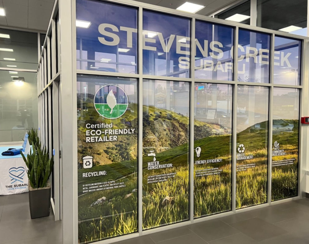Glass eco-wall at Stevens Creek Subaru